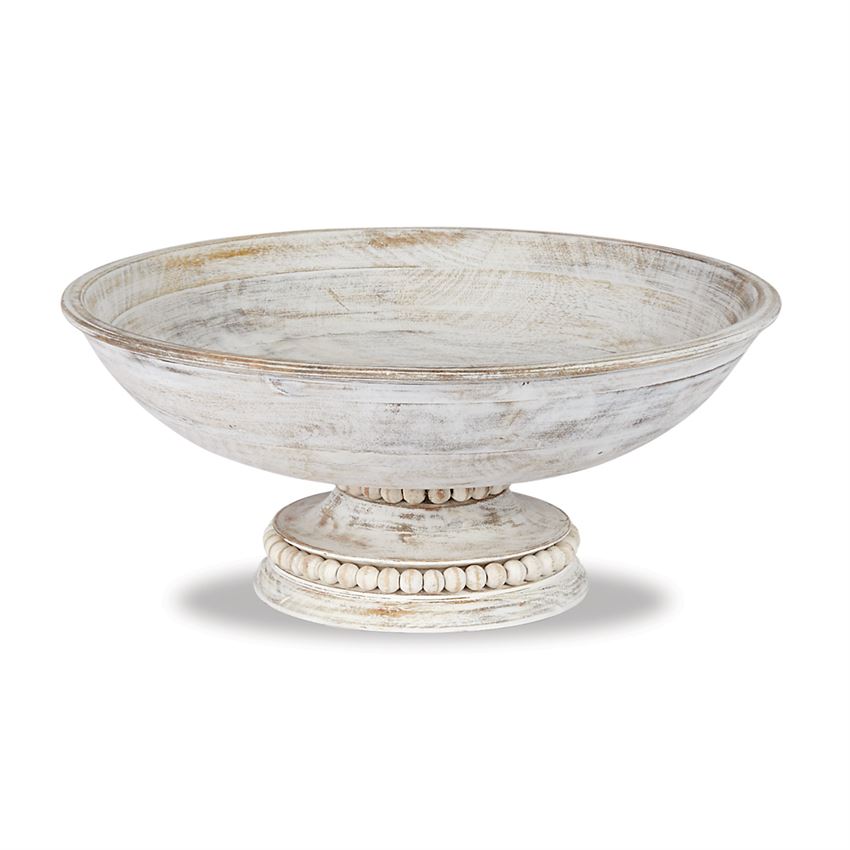 Whitewashed Beaded Pedestal Bowl